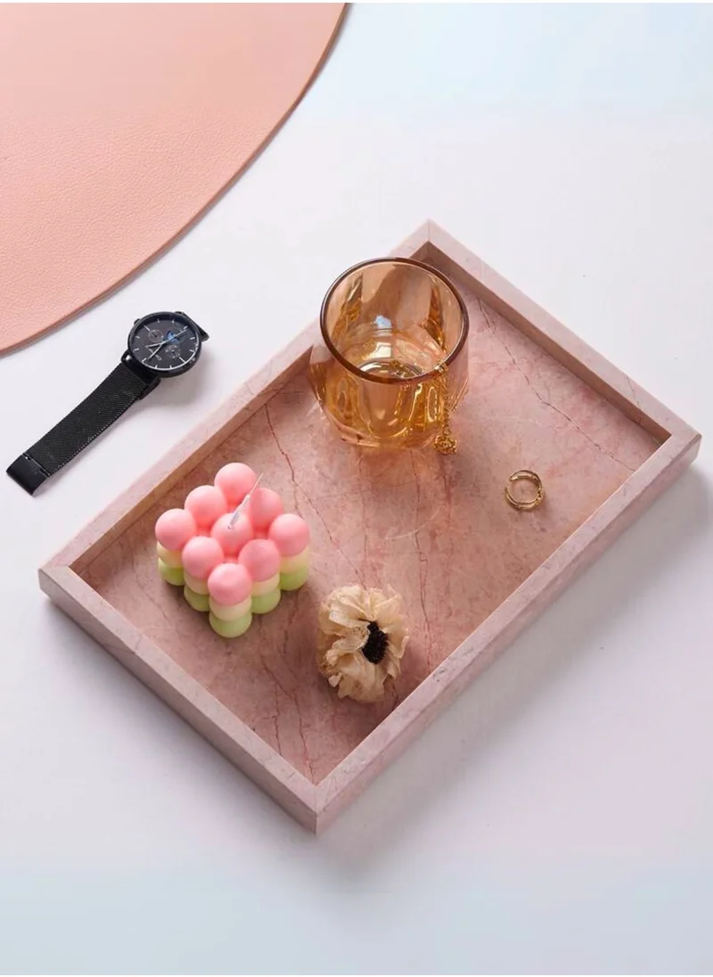 1Chase Natural Pink Marble Rectangular Tray – Elegant Serving Tray for Home Décor, Coffee Tables & Organizing Essentials