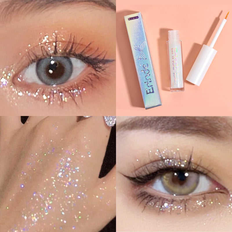 Erinde Liquid Glitter Eyeshadow Eyeliner, Korean Makeup Bling Under Eye Shadow, Shimmer Metallic, Lightweight Waterproof Long Wearing, Loose Glue for Sparkly Crystals Eye Makeup, Colorful Sequins - Image 2