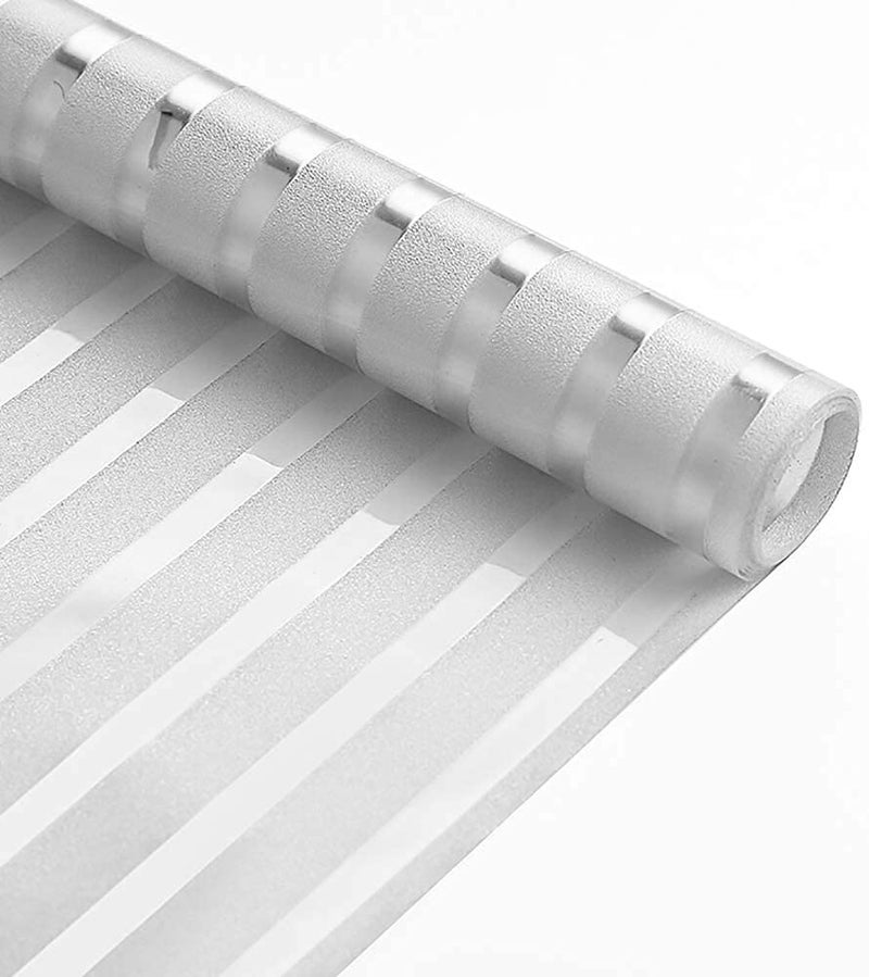 WISDOM Frosted Glass Window Film, Bathroom Window Clings Removable Sun Blocking Vinyl Window Stickers for Door Home Office, Non Adhesive (12 by 48inches/2pcs, Frosted Stripe Pattern) - Image 2