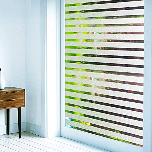 WISDOM Frosted Glass Window Film, Bathroom Window Clings Removable Sun Blocking Vinyl Window Stickers for Door Home Office, Non Adhesive (12 by 48inches/2pcs, Frosted Stripe Pattern) - Image 3