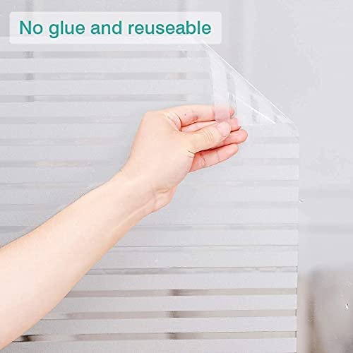 WISDOM Frosted Glass Window Film, Bathroom Window Clings Removable Sun Blocking Vinyl Window Stickers for Door Home Office, Non Adhesive (12 by 48inches/2pcs, Frosted Stripe Pattern) - Image 4