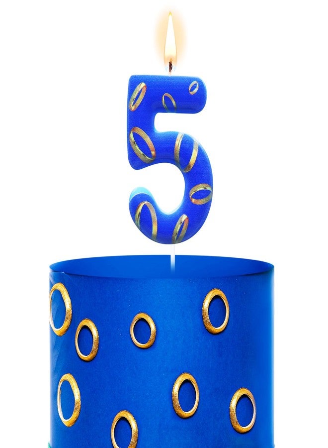 Conelist Number 5 Blue and Golden Rings Birthday Number Candle Blue Birthday Cake Topper for Boys Girls Cartoon Theme Party Decor Supplies - Image 1