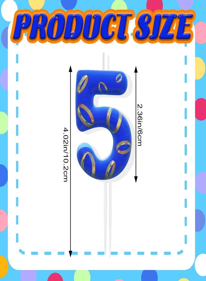 Conelist Number 5 Blue and Golden Rings Birthday Number Candle Blue Birthday Cake Topper for Boys Girls Cartoon Theme Party Decor Supplies - Image 3