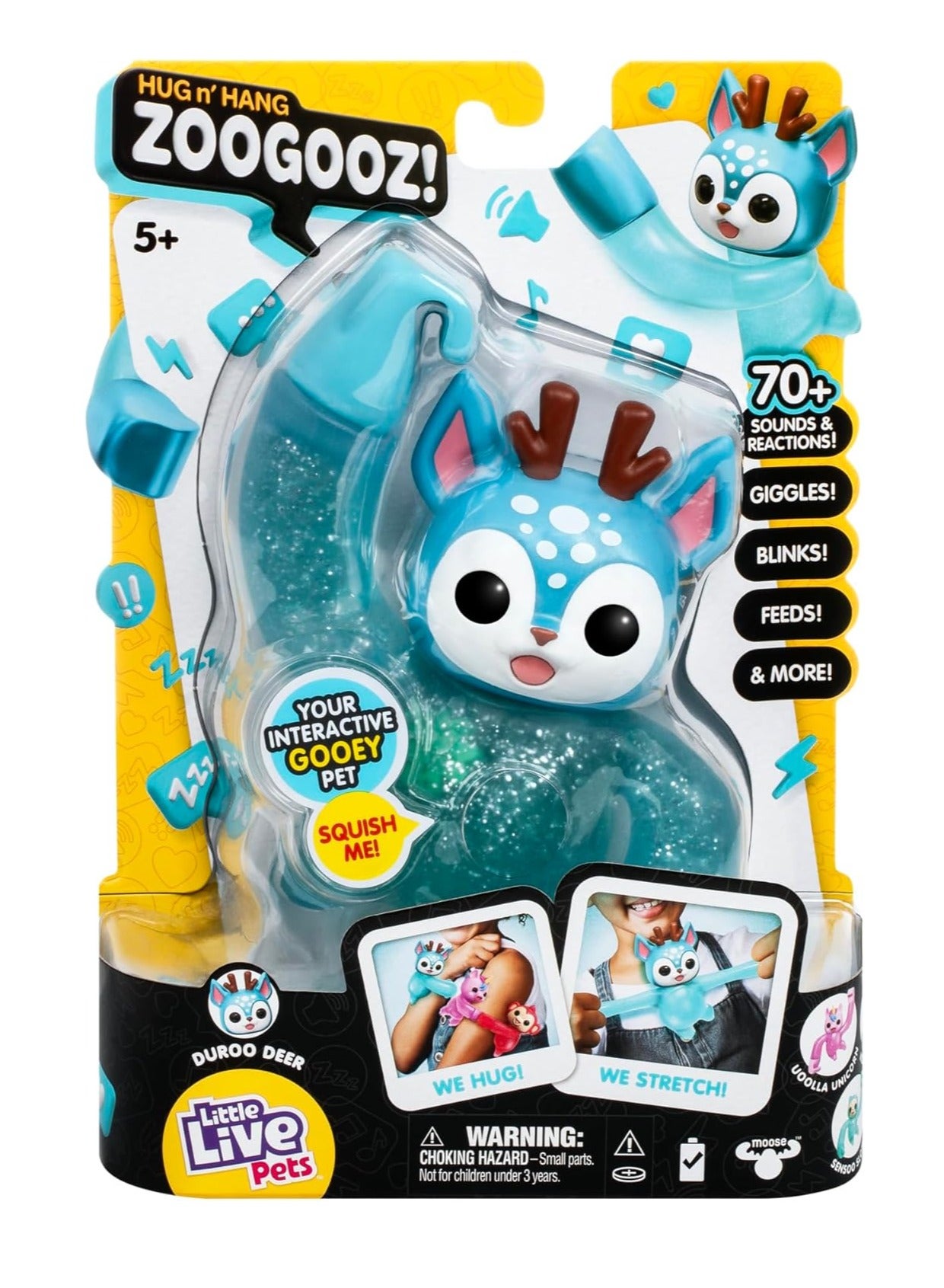 LITTLE LIVE PETS Hug n' Hang Zoogooz - Duroo Deer. an Interactive Electronic Squishy Stretchy Toy Pet with 70+ Sounds & Reactions. Stretch, Squish & Link Their Hands. Display Them & Hang Them Around
