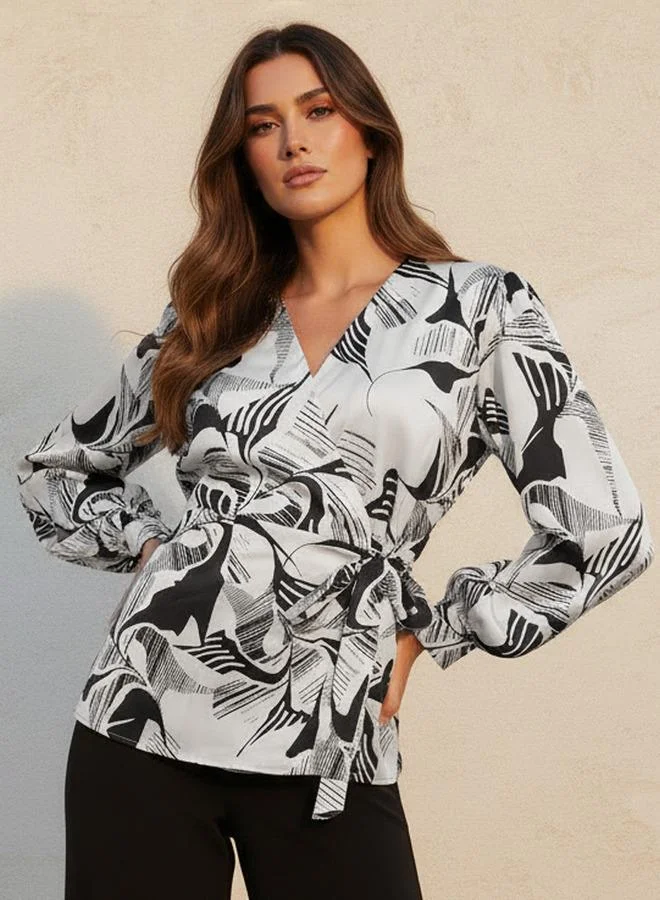 ايكونيك Iconic Relaxed Fit Printed Wrap Top