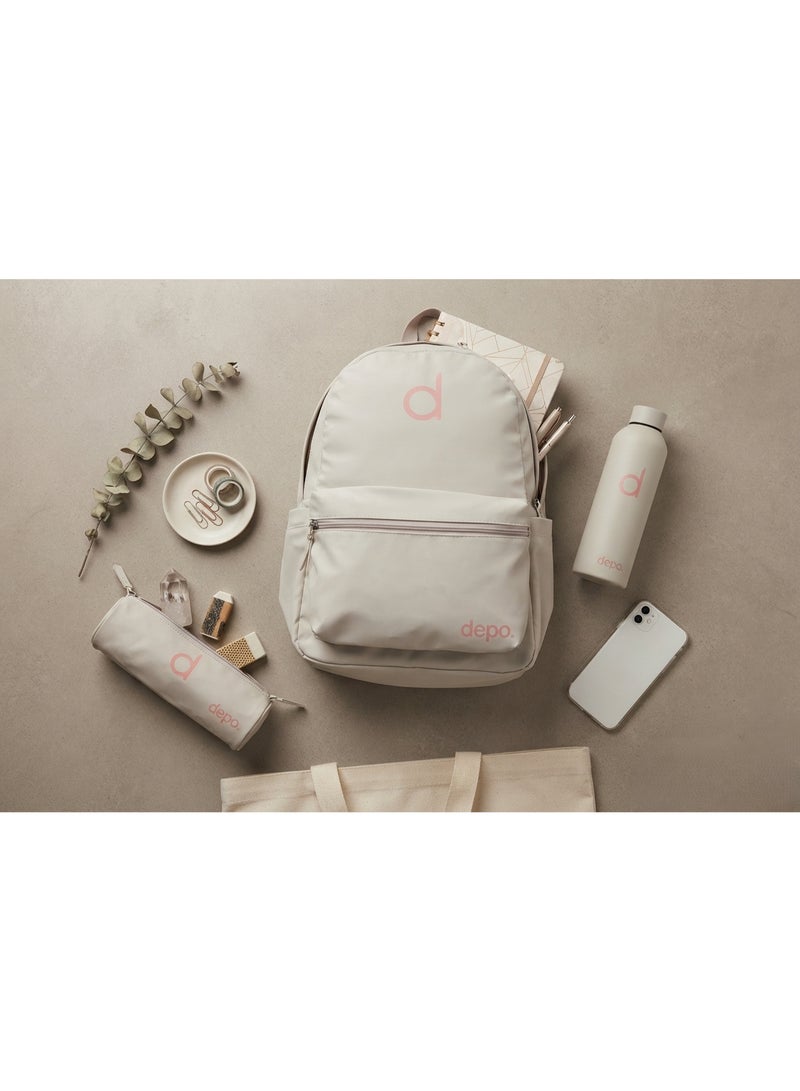 Depo 3-Piece School Backpack Set with Pencil Case & Water Bottle – Lightweight Everyday Backpack for Kids, Teens & Students – Ivory White & Soft Pink - Image 2