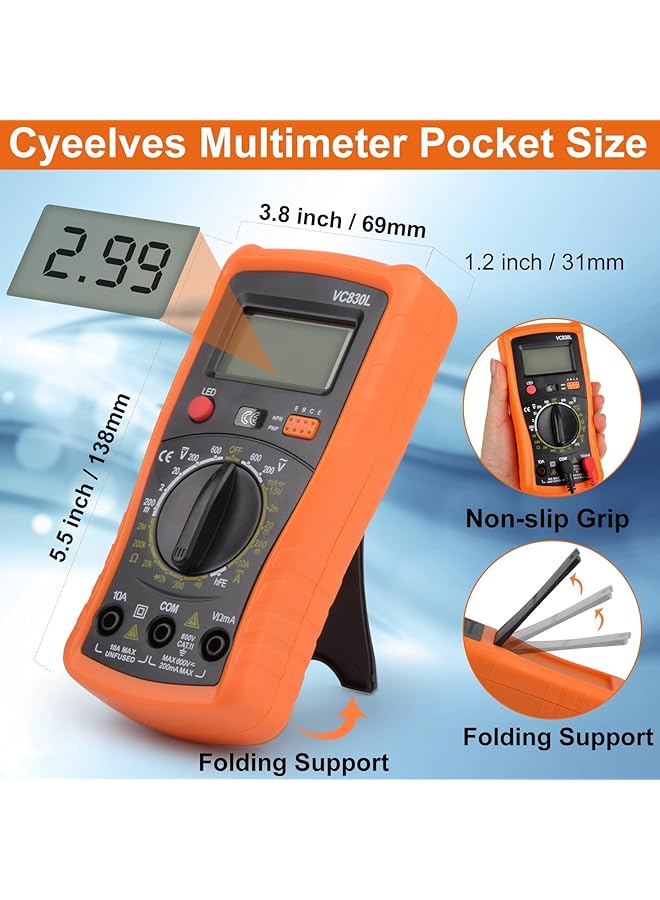 Excefore Digital Multimeter, Multimeter With Ac Dc Voltmeter & Ohm Volt Amp Tester, Multifunction Battery Tester, Pocket Meter With Backlight Tests Wire, Voltage Tester Measure Voltage Current Resistance Diode - Image 4
