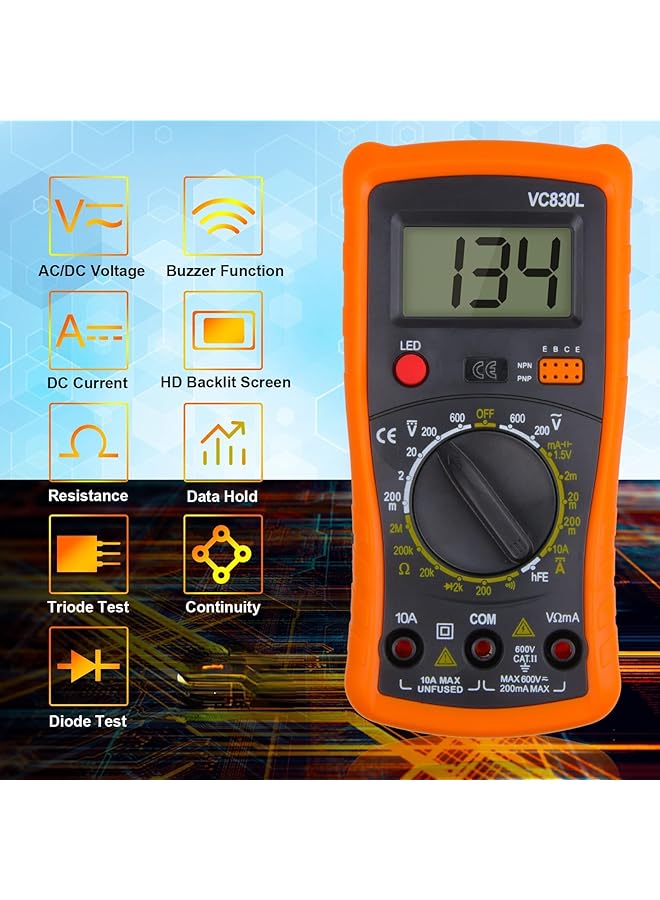 Excefore Digital Multimeter, Multimeter With Ac Dc Voltmeter & Ohm Volt Amp Tester, Multifunction Battery Tester, Pocket Meter With Backlight Tests Wire, Voltage Tester Measure Voltage Current Resistance Diode - Image 5