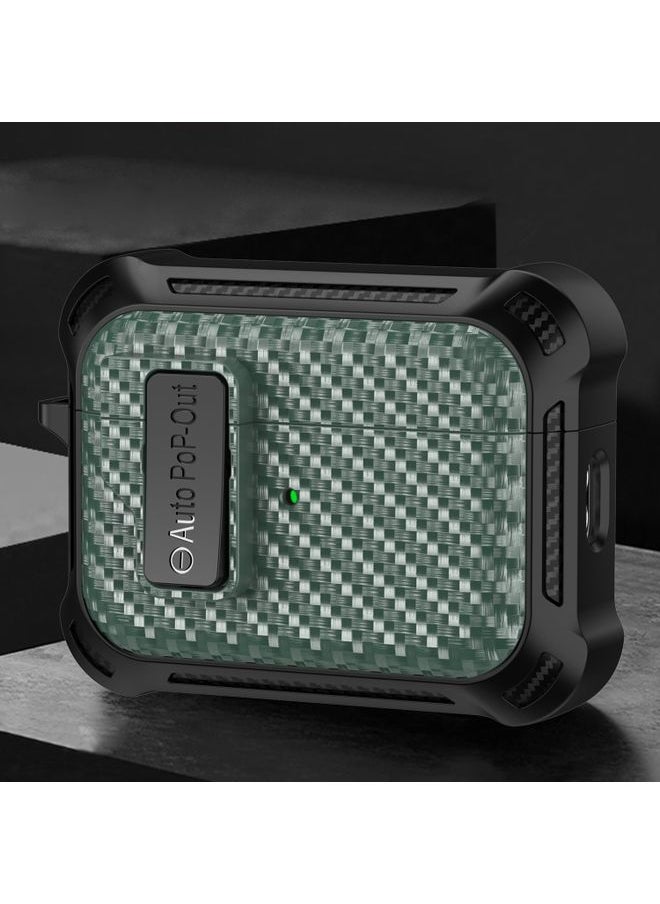 Generic Case Cover For AirPods 3 Alpha Carbon Fiber Wireless Bluetooth Earphone Protective Case Green 