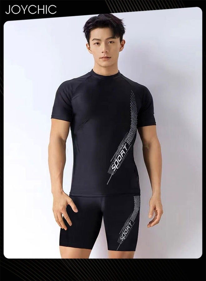 Joychic New Style Men Summer Comfort and Breathable Sportswear Set Short-sleeved Round Neck Sun Protection Top and Bottom Set - Image 2