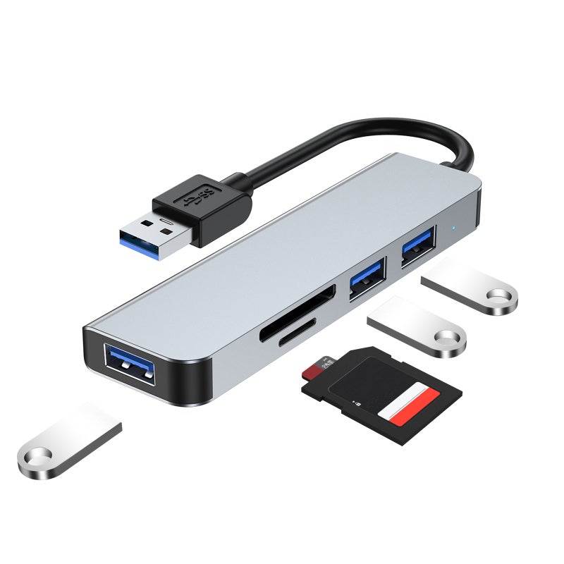 2103U محول محور USB 5 في 1 محطة توصيل USB متعددة المنافذ مع محور تمديد لقارئ بطاقات USB3.0+USB2.0*2+SD/TF لأجهزة الكمبيوتر المحمولة والحواسيب المكتبية والهواتف الذكية التي تحتوي على منفذ USB - Image 4