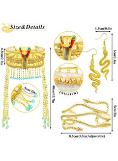 RechicGu RechicGu 4 Pieces Egyptian Cleopatra Princess Costume Accessories Headband Beaded Snake Arm Cuff Headpiece Hair Crown Head dress Set Women  - Image 2