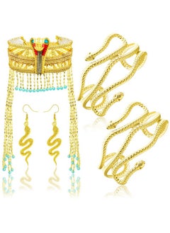 RechicGu RechicGu 4 Pieces Egyptian Cleopatra Princess Costume Accessories Headband Beaded Snake Arm Cuff Headpiece Hair Crown Head dress Set Women  - Image 1
