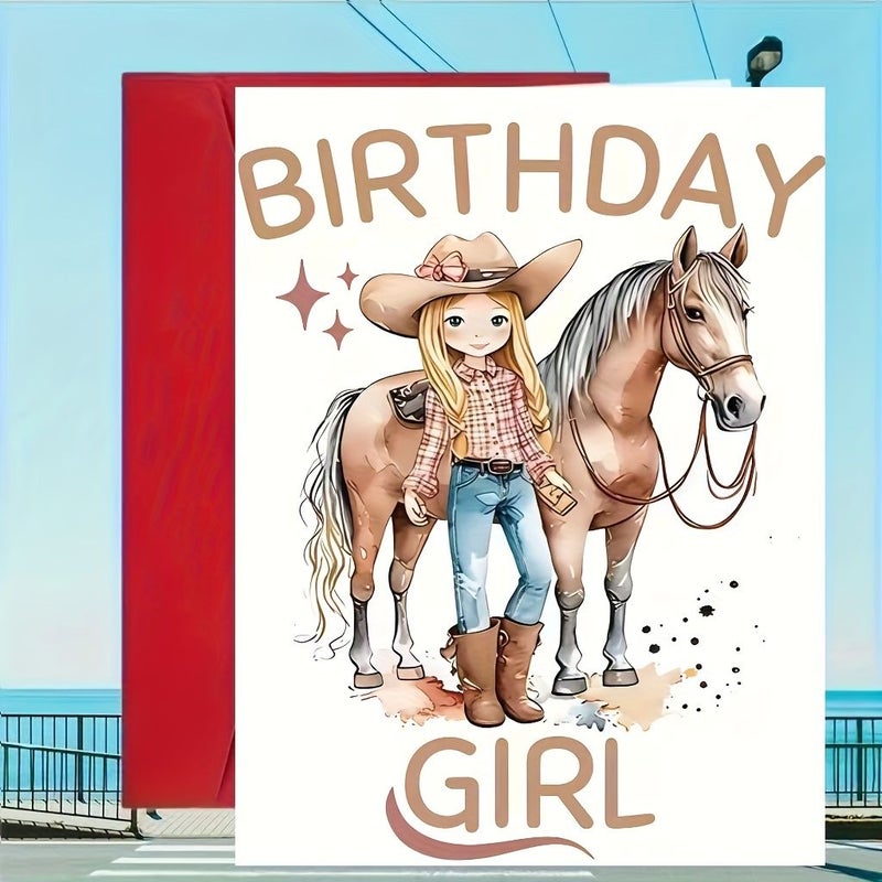 2pc Red Western Birthday Cards Horseback Riding Cowboy Hats Envelopes Gift For Women Horse Lovers - Image 1