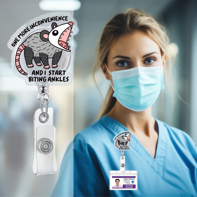 963RW Badge Reel Funny, One More Inconvenience Retractable Glitter Funny Opossum Badge Reel Holder Nursing Nicu Accessories ID Clip for Nurse Doctor Medical Office Worker Teacher, Opossum Lover Gifts - Image 4