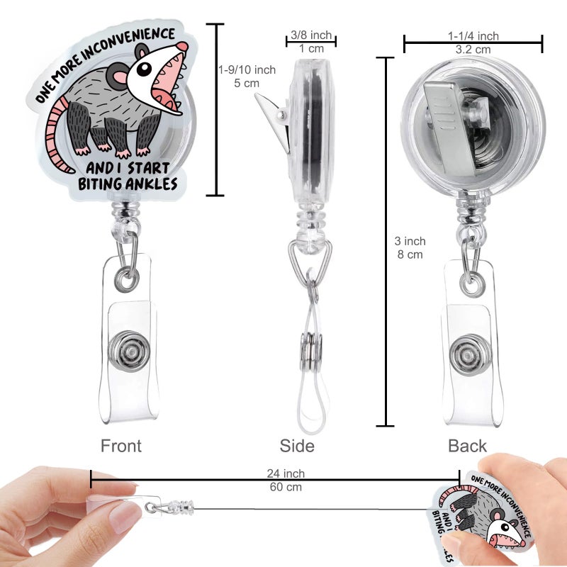 963RW Badge Reel Funny, One More Inconvenience Retractable Glitter Funny Opossum Badge Reel Holder Nursing Nicu Accessories ID Clip for Nurse Doctor Medical Office Worker Teacher, Opossum Lover Gifts - Image 3