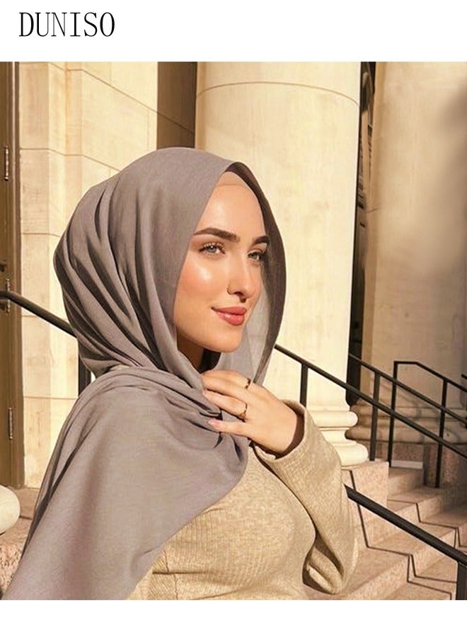 DUNISO Hijab for Women Muslim Cotton Hijab Fashion Hijab Scarf, Elegant Modest Muslim Islamic Ramadan Soft Lightweight Jersey Hijab Long Scarf - Image 3