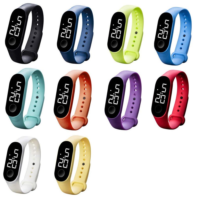 CdyBox 10 Pack 50 Meters Waterproof Led Digital Touch Screen Sport Watch Silicone Women Men Wristwatch 10 Pack White - Image 2