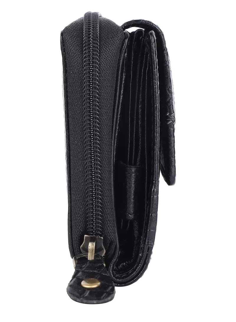 Hammonds Flycatcher  Wallet for Women - Leather Ladies Wallet - 14 Card Slots - RFID Protection - 3 ID Card Slots - Women's Wallet - Button Closure - Daily Use, Money Purse - Croc Black | XB4T  | Best Price UAE