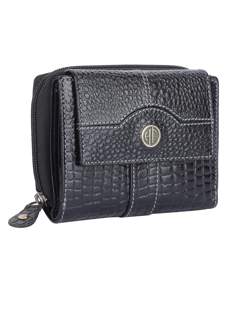 Hammonds Flycatcher  Wallet for Women - Leather Ladies Wallet - 14 Card Slots - RFID Protection - 3 ID Card Slots - Women's Wallet - Button Closure - Daily Use, Money Purse - Croc Black | XB4T  | Best Price UAE