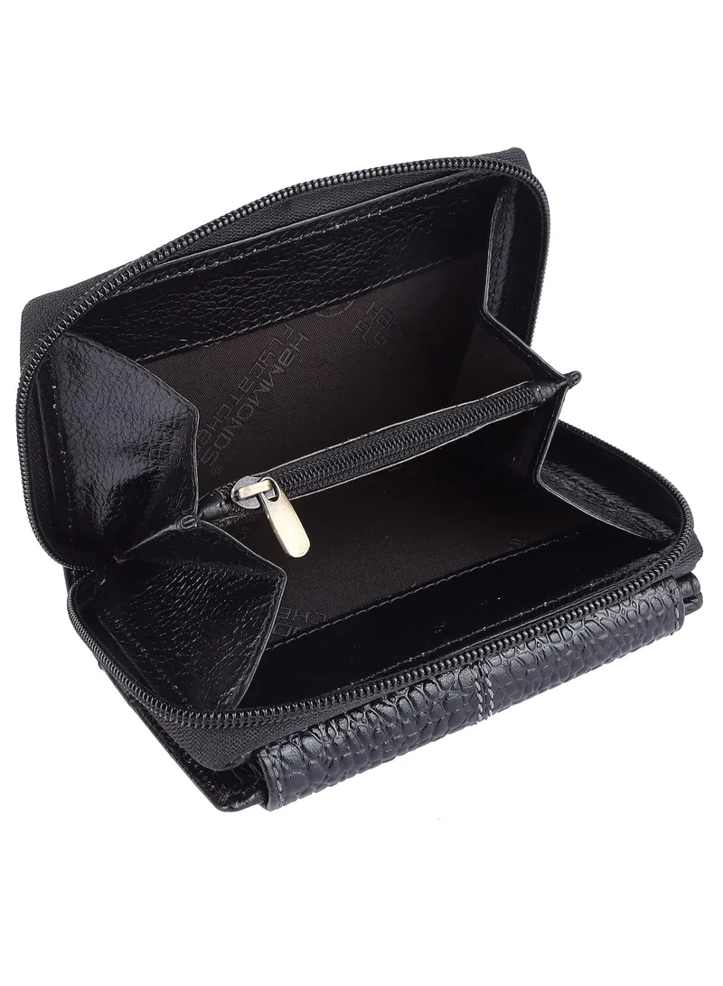 Hammonds Flycatcher  Wallet for Women - Leather Ladies Wallet - 14 Card Slots - RFID Protection - 3 ID Card Slots - Women's Wallet - Button Closure - Daily Use, Money Purse - Croc Black | XB4T  | Best Price UAE