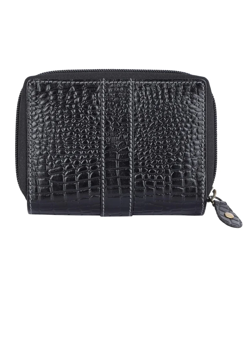 Hammonds Flycatcher  Wallet for Women - Leather Ladies Wallet - 14 Card Slots - RFID Protection - 3 ID Card Slots - Women's Wallet - Button Closure - Daily Use, Money Purse - Croc Black | XB4T  | Best Price UAE