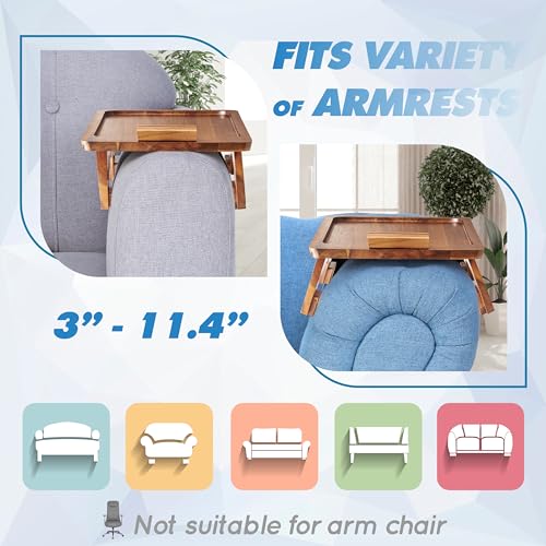 BLUEWEST Sofa Armrest Tray, Acacia Wood Couch Arm Clip on Tray Table with 360° Rotating Phone Holder –Fits Most Couch Arm Sizes–Non-Slip, Space-Saving Arm Table for TV Dinners, Remote, Drinks & Snacks - Image 5