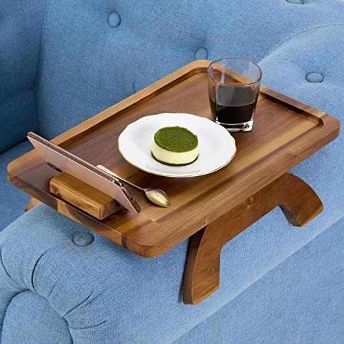 BLUEWEST Sofa Armrest Tray, Acacia Wood Couch Arm Clip on Tray Table with 360° Rotating Phone Holder –Fits Most Couch Arm Sizes–Non-Slip, Space-Saving Arm Table for TV Dinners, Remote, Drinks & Snacks - Image 4