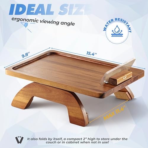 BLUEWEST Sofa Armrest Tray, Acacia Wood Couch Arm Clip on Tray Table with 360° Rotating Phone Holder –Fits Most Couch Arm Sizes–Non-Slip, Space-Saving Arm Table for TV Dinners, Remote, Drinks & Snacks - Image 3