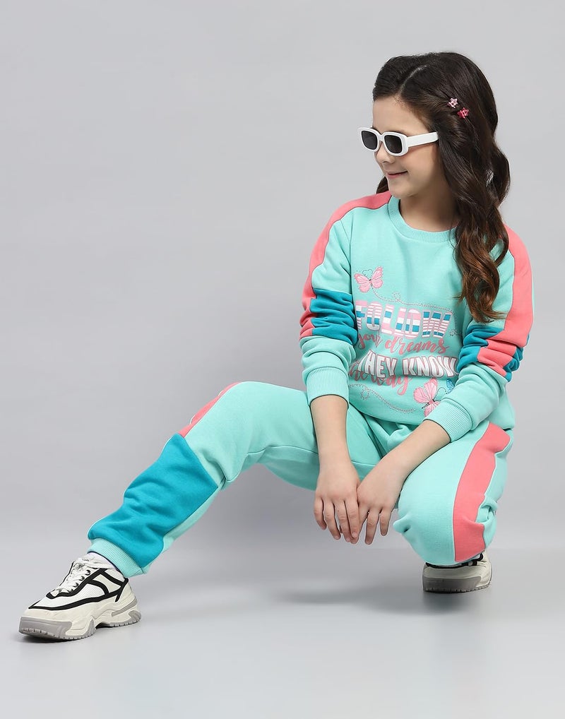 Monte Carlo Girls Green Printed Round Neck Full Sleeve Tracksuit (524068790-1-28) - Image 5