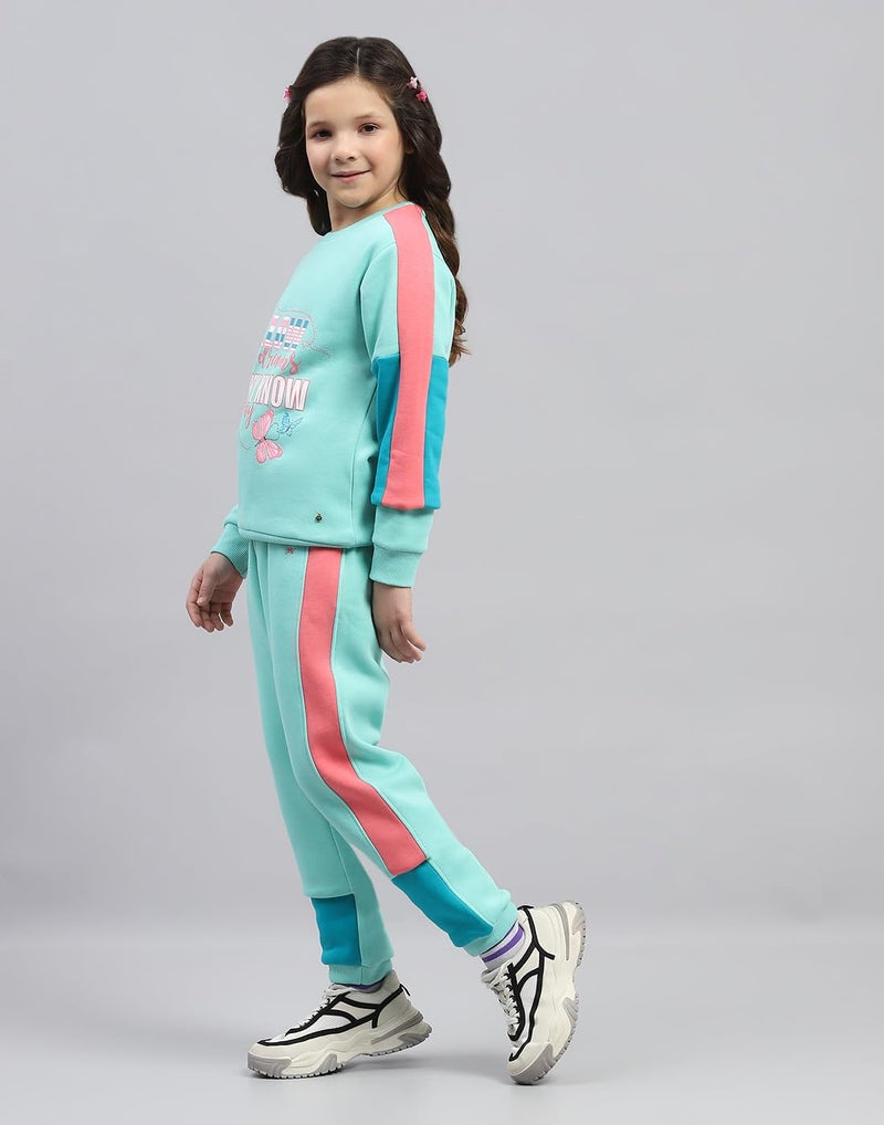 Monte Carlo Girls Green Printed Round Neck Full Sleeve Tracksuit (524068790-1-28) - Image 2