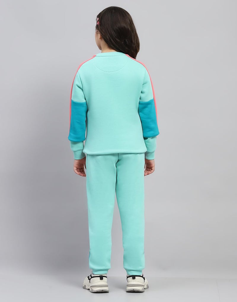 Monte Carlo Girls Green Printed Round Neck Full Sleeve Tracksuit (524068790-1-28) - Image 4