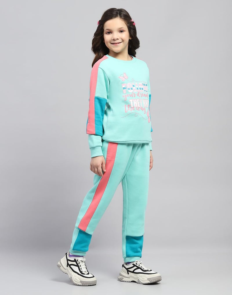 Monte Carlo Girls Green Printed Round Neck Full Sleeve Tracksuit (524068790-1-28) - Image 3