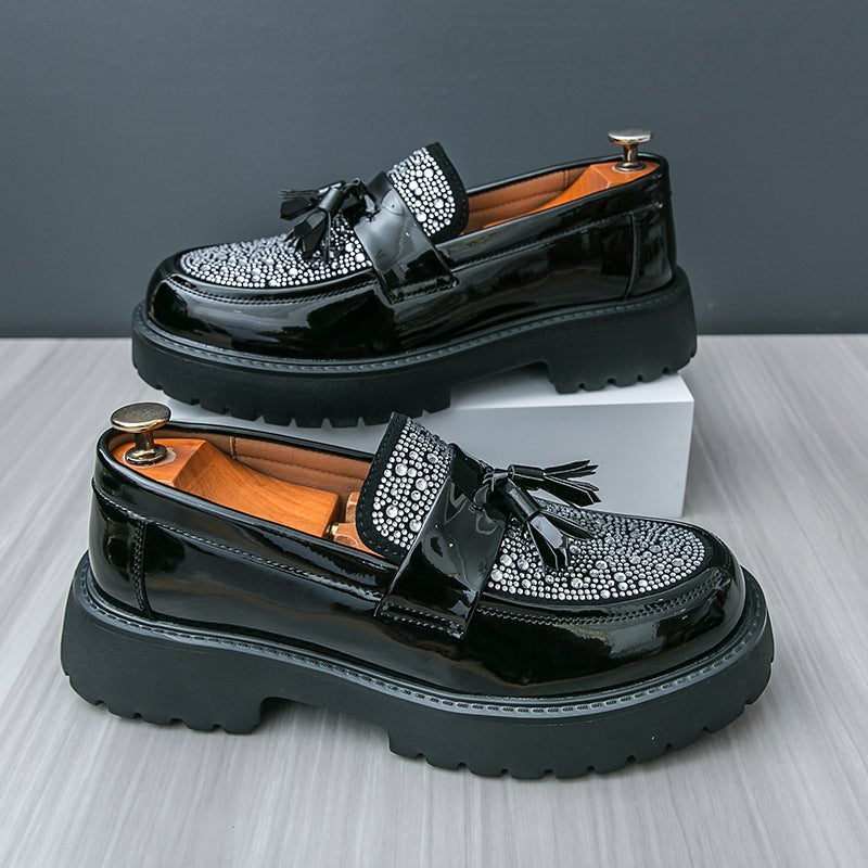 Autumn Sequin Trendy Korean Style Large Leather Shoes Thick-Soled Men'S Rhinestone Tassel Platform Shoes Business Casual Shoes - Image 4