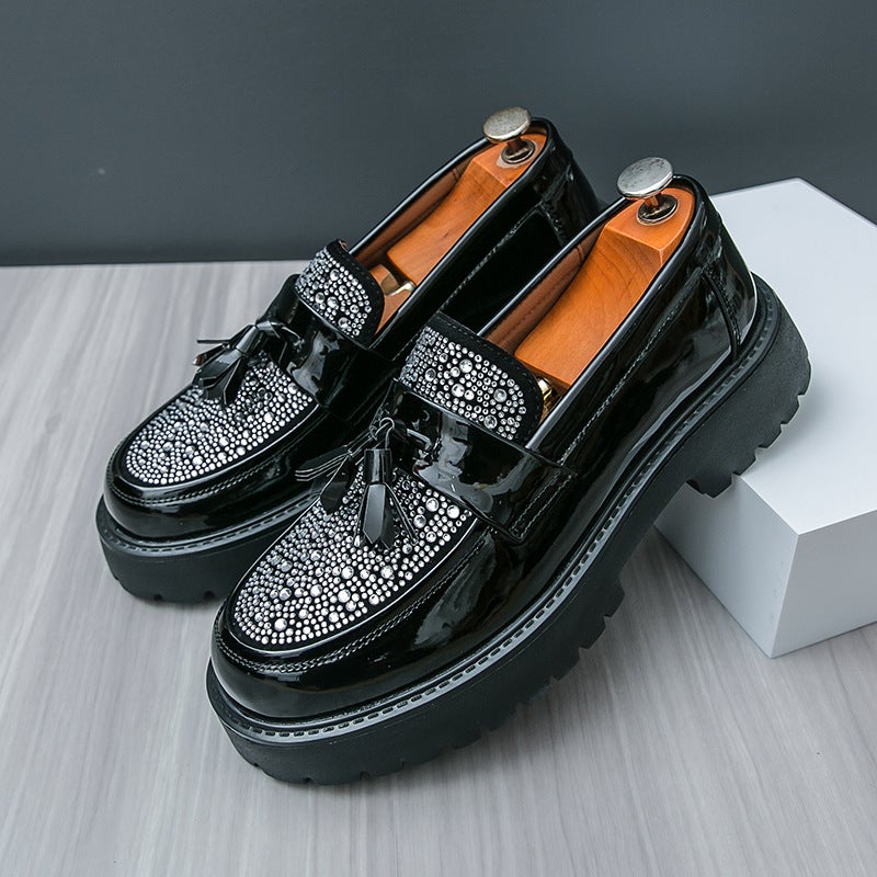Autumn Sequin Trendy Korean Style Large Leather Shoes Thick-Soled Men'S Rhinestone Tassel Platform Shoes Business Casual Shoes - Image 3