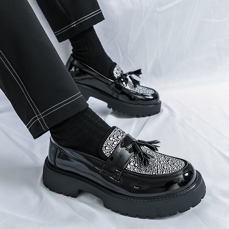 Autumn Sequin Trendy Korean Style Large Leather Shoes Thick-Soled Men'S Rhinestone Tassel Platform Shoes Business Casual Shoes - Image 5