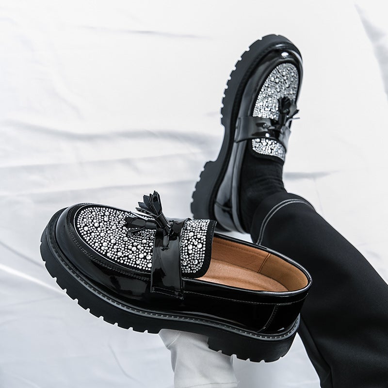 Autumn Sequin Trendy Korean Style Large Leather Shoes Thick-Soled Men'S Rhinestone Tassel Platform Shoes Business Casual Shoes - Image 2