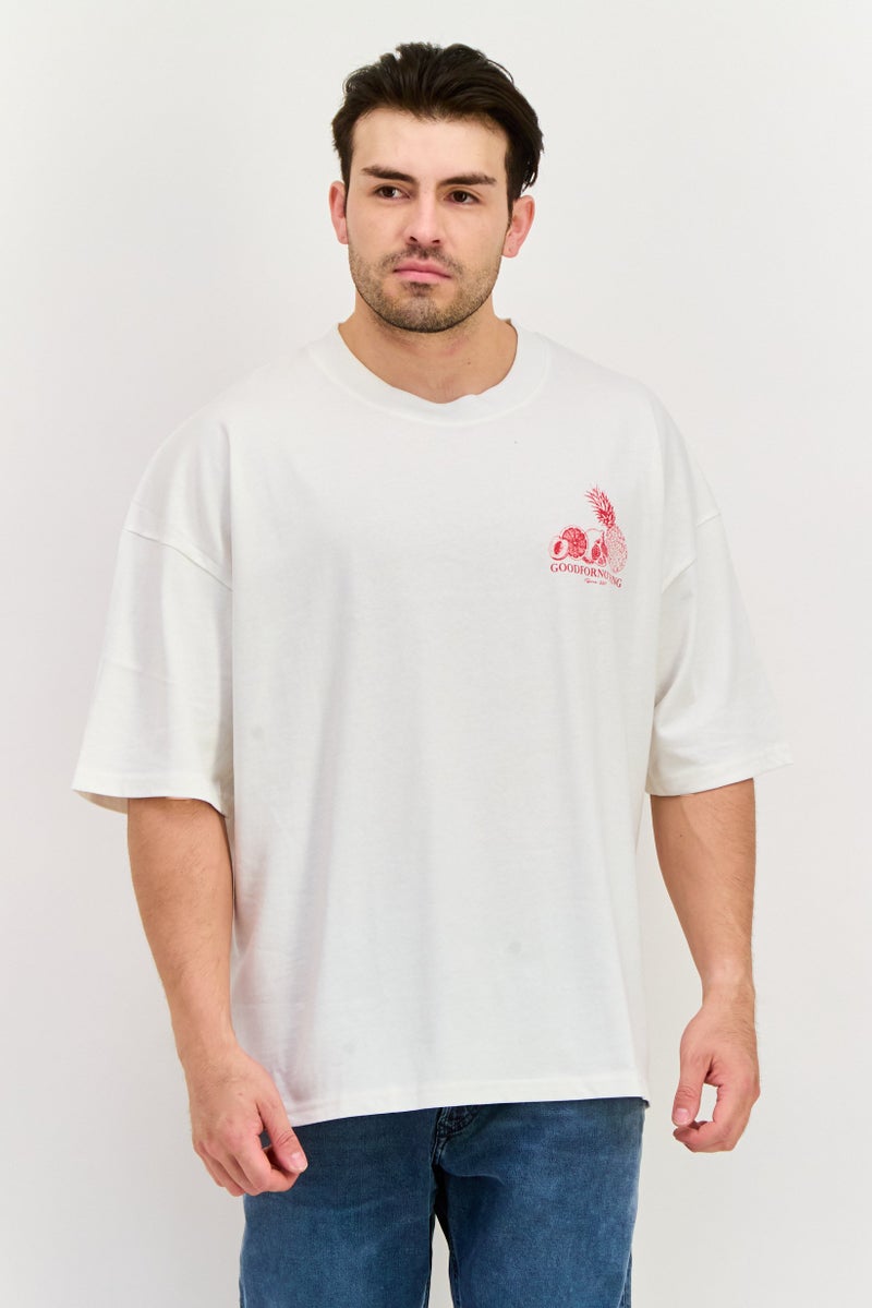 GOOD FOR NOTHING تي شيرت رجالي بأكمام قصيرة وياقة دائرية، لون أبيض فاتح مدمج - Image 1