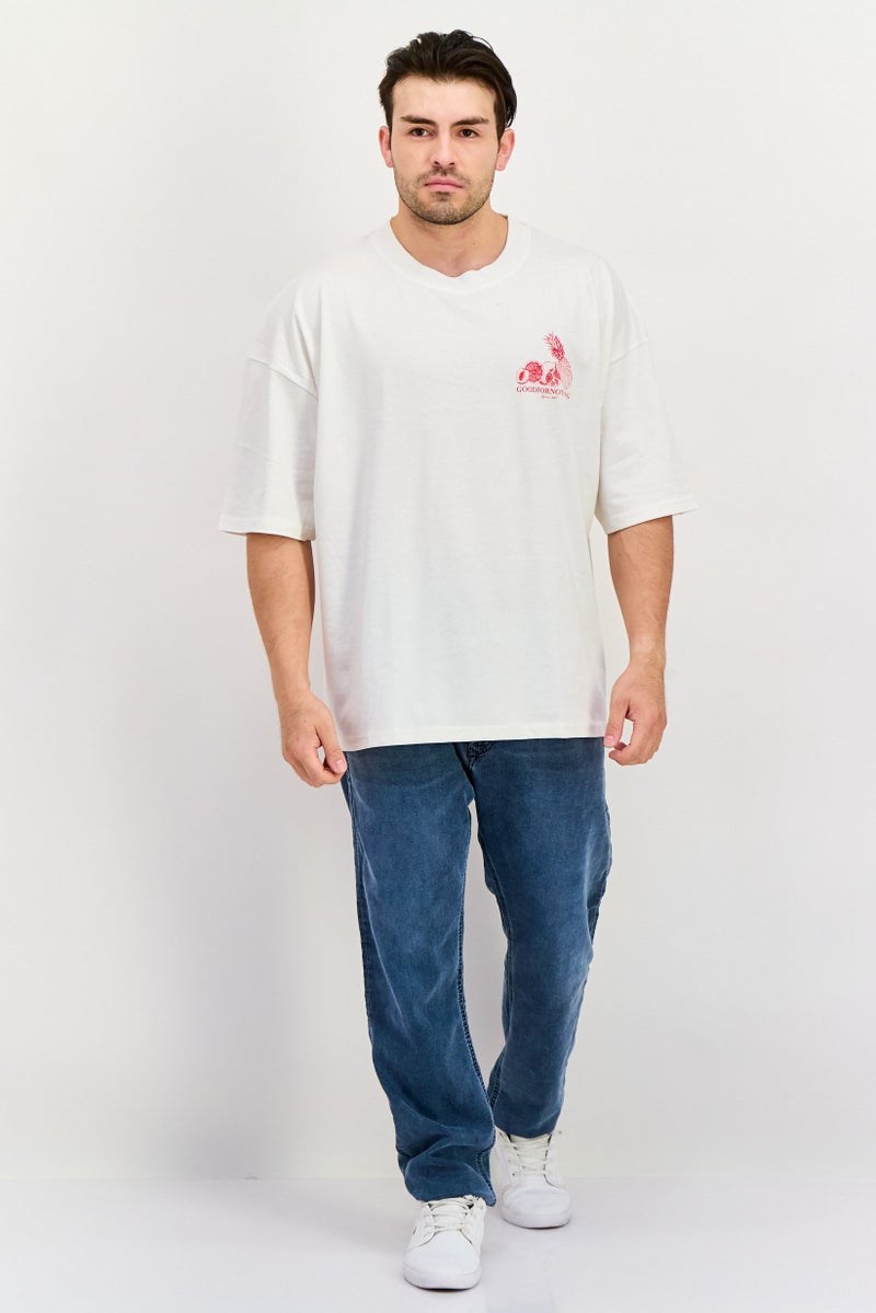 GOOD FOR NOTHING تي شيرت رجالي بأكمام قصيرة وياقة دائرية، لون أبيض فاتح مدمج - Image 4