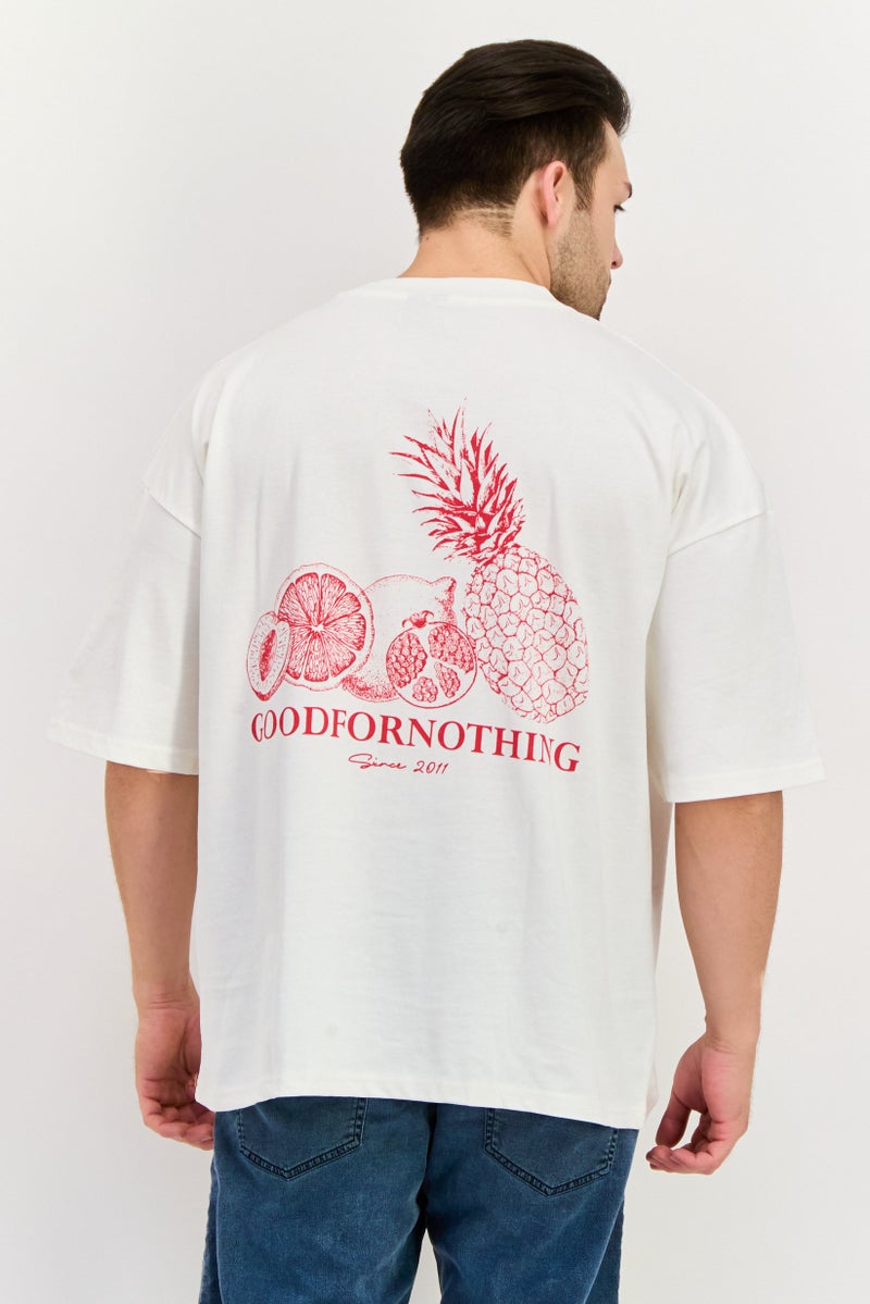 GOOD FOR NOTHING تي شيرت رجالي بأكمام قصيرة وياقة دائرية، لون أبيض فاتح مدمج - Image 2