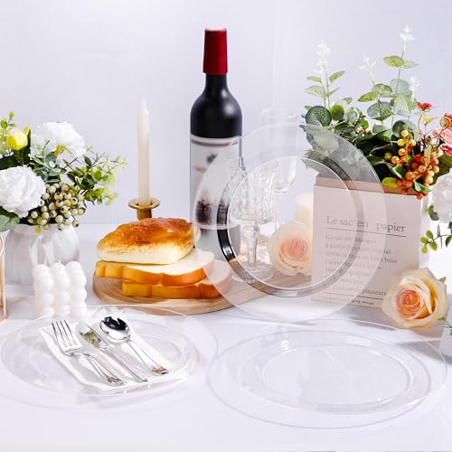 Bestluck 100PCS Clear Plastic Plates, Clear Disposable Plates for 50 Guests, 50 Dinner Plates 10.25 inch & 50 Dessert Plates 7.5 inch for Party, Graduation, Wedding - Image 5
