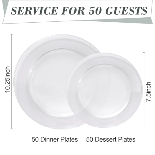 Bestluck 100PCS Clear Plastic Plates, Clear Disposable Plates for 50 Guests, 50 Dinner Plates 10.25 inch & 50 Dessert Plates 7.5 inch for Party, Graduation, Wedding - Image 2