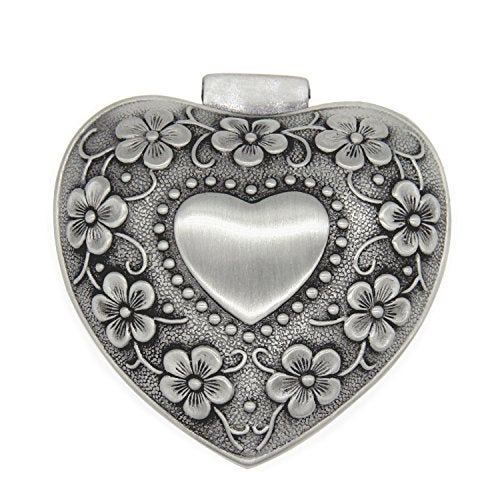 AVESON Classic Vintage Antique Heart Shape Jewelry Box Ring Small Trinket Storage Organizer Chest Christmas Gift, Silver - Image 2