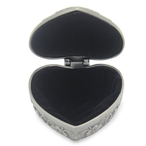 AVESON Classic Vintage Antique Heart Shape Jewelry Box Ring Small Trinket Storage Organizer Chest Christmas Gift, Silver - Image 5