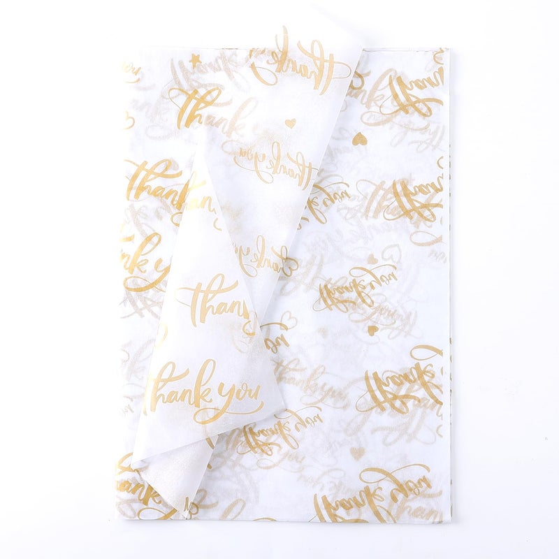 TINYFUTURE 100 Sheet Thankyou Gift Wrapping Tissue Paper 14â€x20â€ Recyclable White with Metallic Gold Packaging Bag for Wedding Birthday Showers Art Craft Party Favor Decoration - Image 1