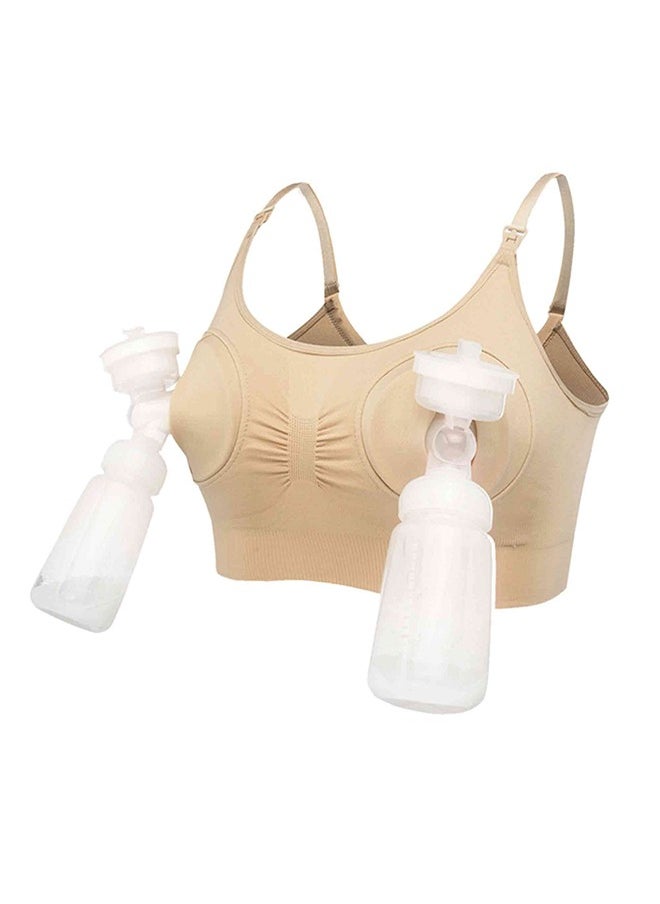HomarKet Hands Free Pumping And Adjustable Breast-Pump Holding With Nursing Bra - Beige, XL  - Image 1