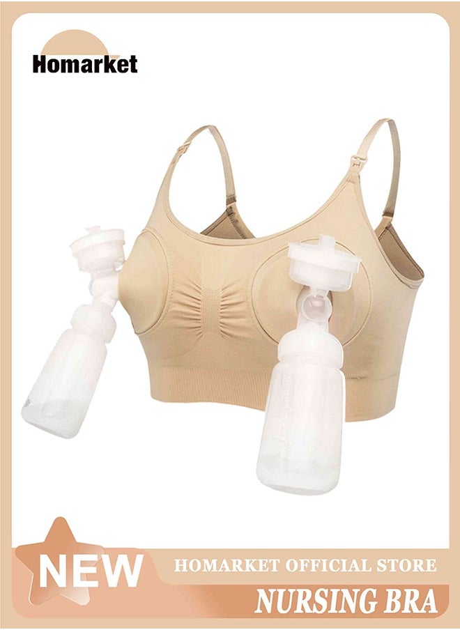 HomarKet Hands Free Pumping And Adjustable Breast-Pump Holding With Nursing Bra - Beige, XL  - Image 2