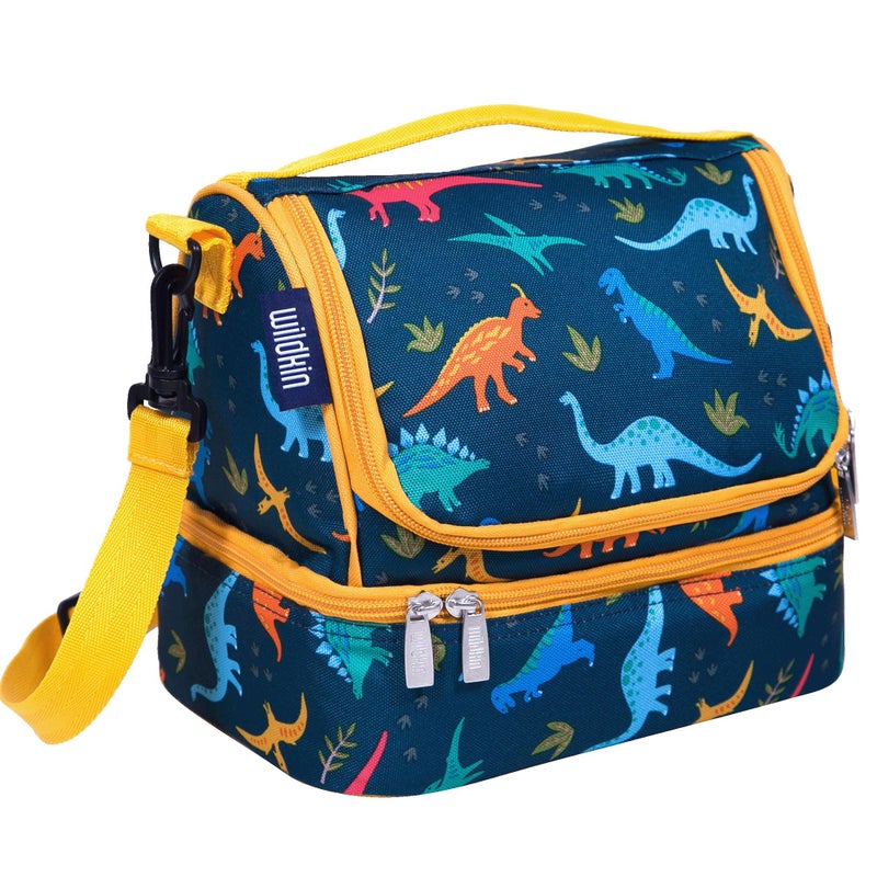Wildkin Two Compartment Insulated Lunch Bag for Kids  School  Travel Ready  Jurassic Dinosaurs