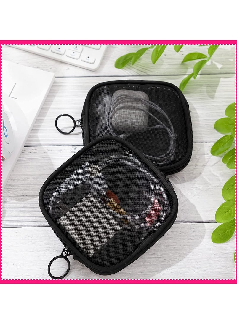 خاجول مجموعة 4 حقائب ميني شبكية، مادة نايلون شبكي متين، حقيبة تجميل شفافة وقابلة للتنفس، منظمة مستحضرات التجميل للسفر والاستخدام اليومي، اللون الأسود - Image 4