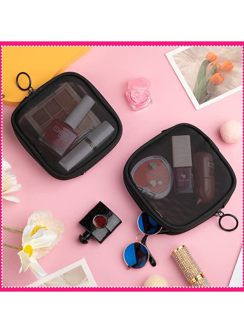 خاجول مجموعة 4 حقائب ميني شبكية، مادة نايلون شبكي متين، حقيبة تجميل شفافة وقابلة للتنفس، منظمة مستحضرات التجميل للسفر والاستخدام اليومي، اللون الأسود - Image 3